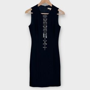 Michael Kors Collection $1790 Runway Black Wool Chain Lace Up Shift Dress 2